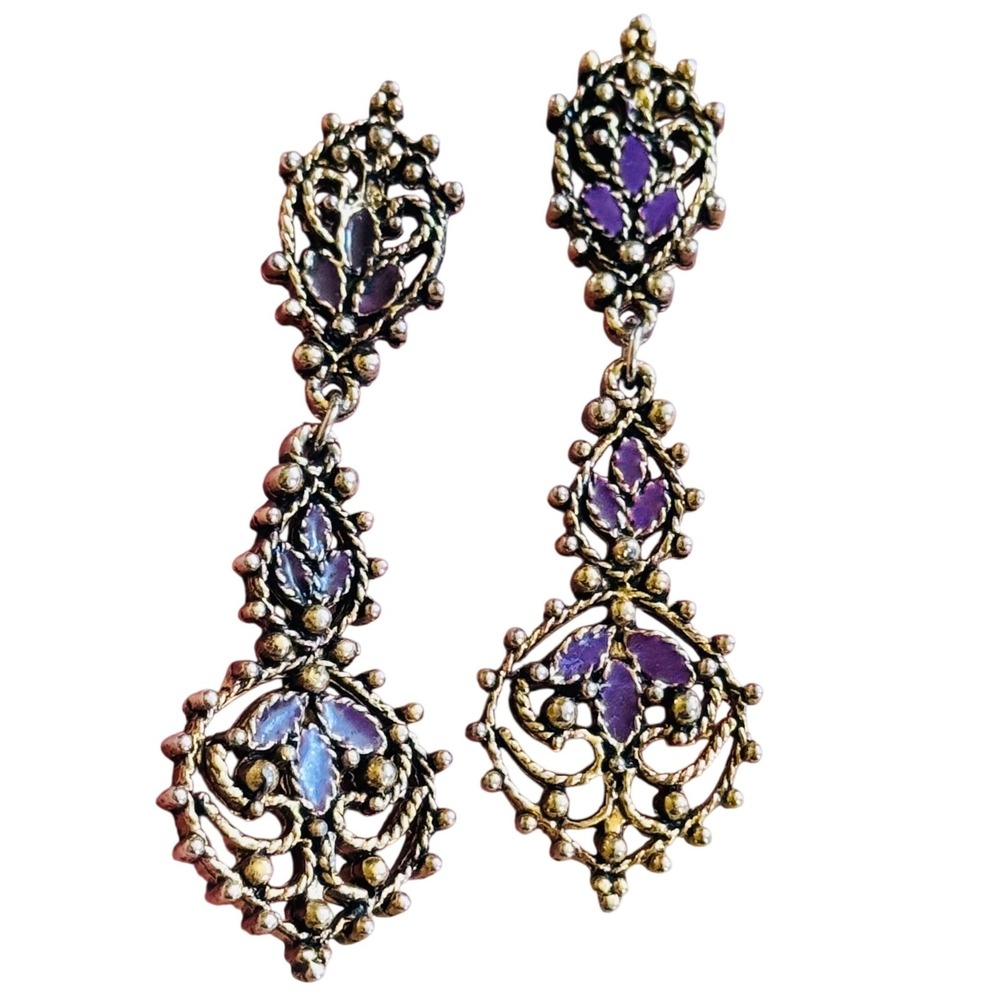 Victorian Ornate Earrings VTG Regal Dangle Gold Pierced Renaissance Revival 2.5"